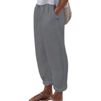 40hotharem pants solid color ladies loose pocket summer elastic waist straight leg sports pants streetwear