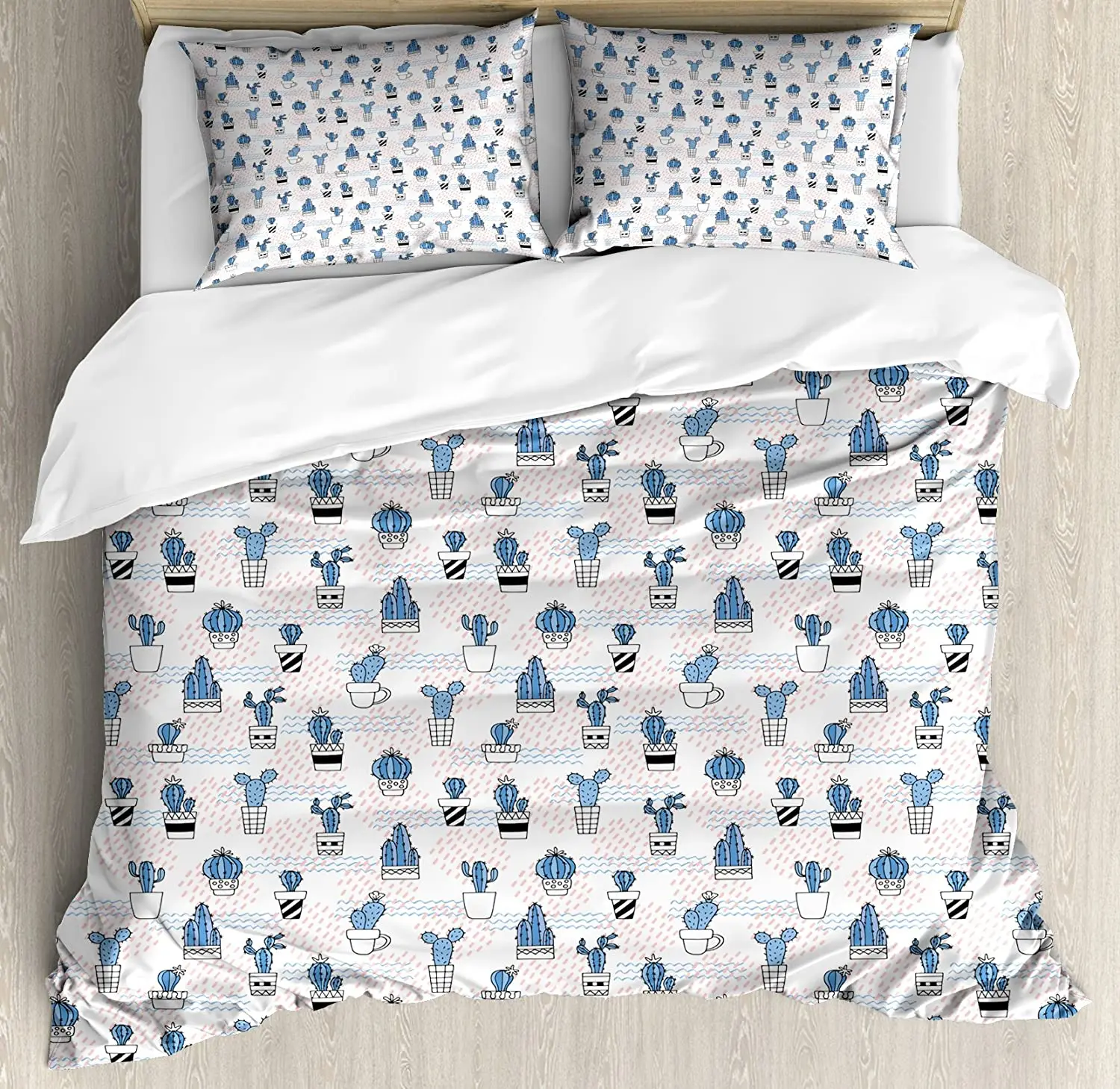 

Cactus Bedding Set For Bedroom Bed Home Cute Zigzag Pattern with Diagonal Short Lines Squ Duvet Cover Quilt Cover And Pillowcase