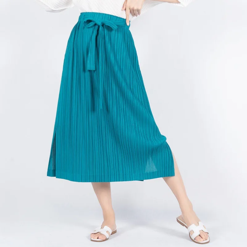 Miyake pleated high-waisted skirt mid-length women's autumn 2022 new style slimming side-slit A-line skirt women