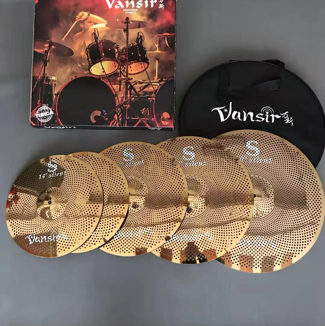 Набор тарелок Vansir бесшумных, комплект из 5 тарелок для барабана, 14, 16, 18, 20 дюймов, с бесплатной сумкой