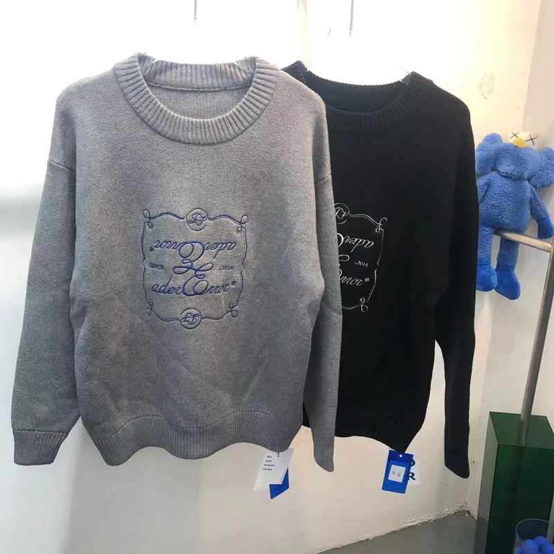 

Ader Error Black Gray Embroidered Positive Reverse Letter Logo Sweater Men Women High Quality 1:1 Knitt Crewneck Casual Sweater