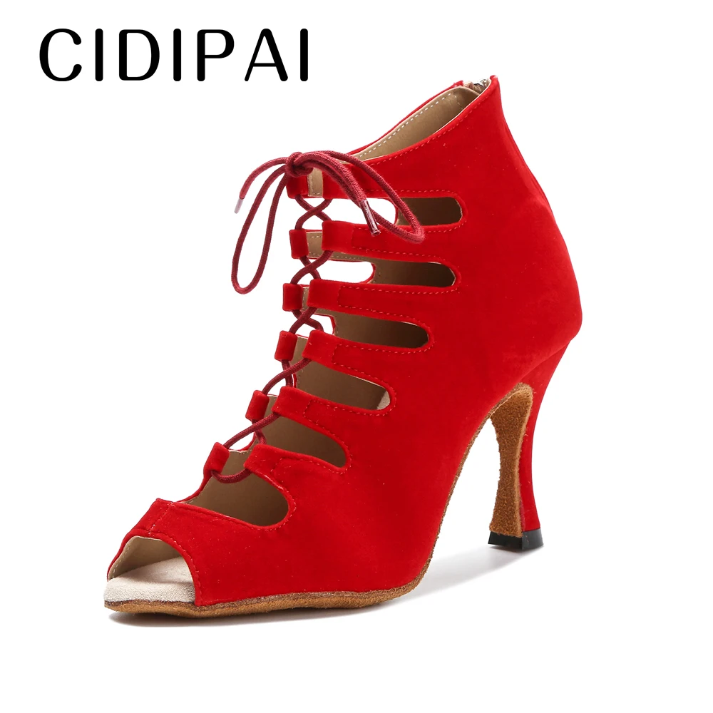 

CIDIPAI Women's Fashion Latin Dance Shoes Sexy Ballroom Red Dance Boots Salsa Breathable Dance Heels Boots Woman Party Shoes