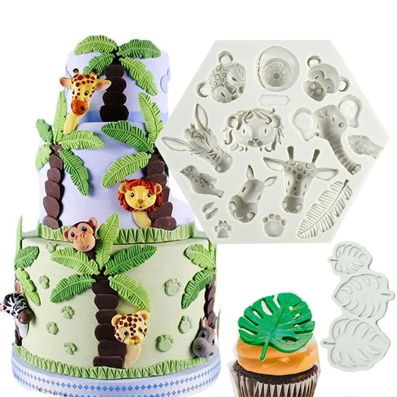 

Forest Lion Animal Cookie Mold Turtle Leaves Fondant Biscuit Stamp Mould For Kids Jungle Birthday Hawaii Party Baking Cake Decor