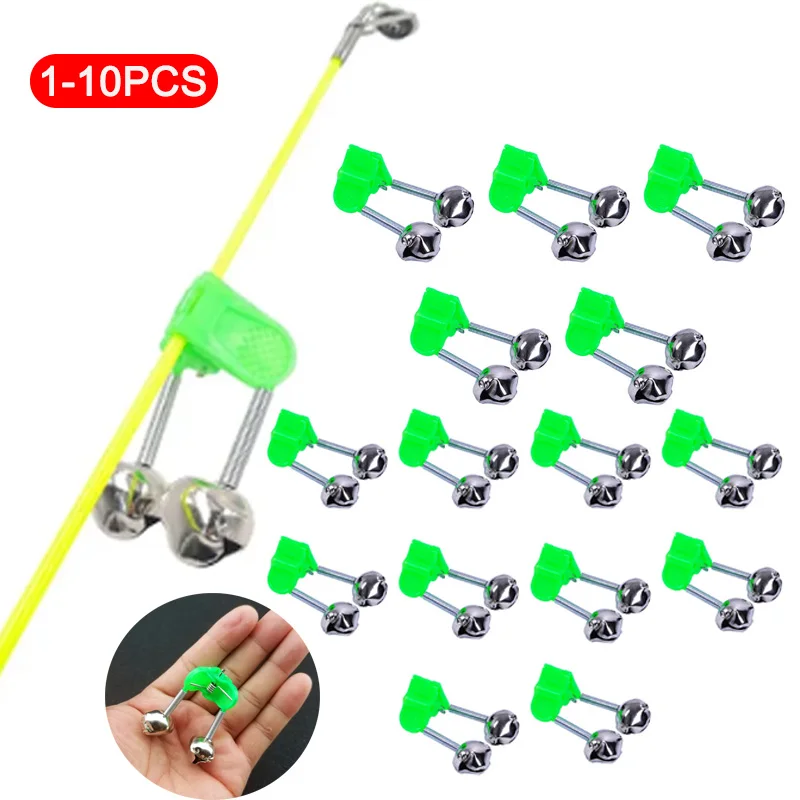 

1-10PCS Rod Tip Clamp Fishing Pole Fish Bite Lure Alarm Alert Twin Bell Ring Clip Fishing Bell fishing tools 2023