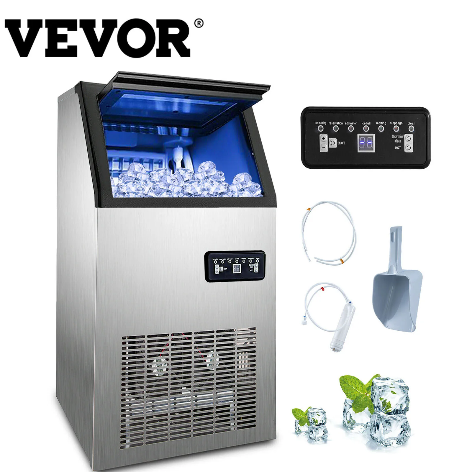

VEVOR Commercial Ice Cube Maker 50KG 60KG 68KG Stainless Steel Auto Liquid Freezer Kitchen Appliance Home Ice Making Machine