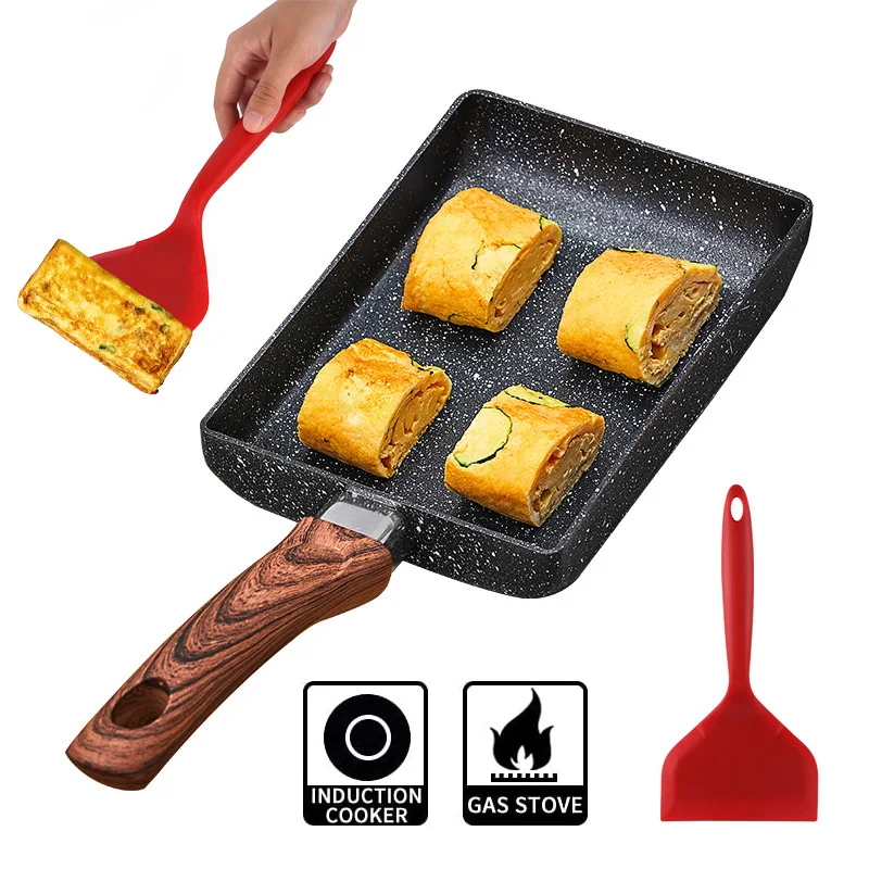 

Tamagoyaki Pan Japanese Omelette Egg Pan Nonstick Retangle Frying Pan with Anti Scalding Handle Stove and Induction Hob Cookware