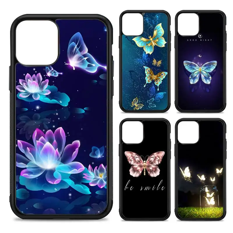 

TOPLBPCS Beauty Pink Butterfly Phone Case Silicone PC+TPU Case for iPhone 11 12 13 Pro Max 8 7 6 Plus X SE XR Hard Fundas