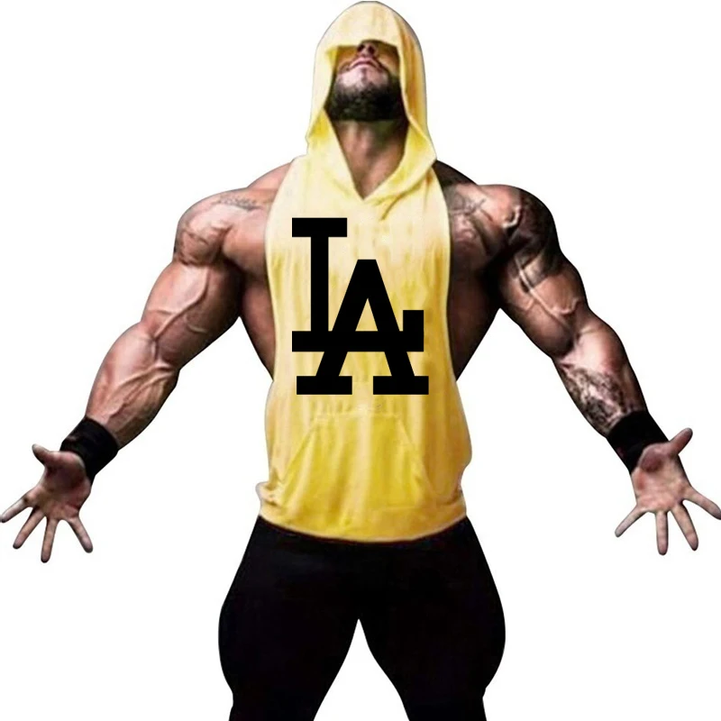 

Майка мужская хлопковая с капюшоном, брендовая одежда для бодибилдинга, без рукавов, майка для фитнеса, спортивная одежда для спортзала