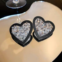 black heart gravel dangle earrings for women girls trendy popular diamond large black earring party fashion jewelry gifts