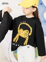 amii kids 2022 autumn new tshirts for girls 3 12 years kids loose casual oneck 100 cotton animal tops children clothes 22220054