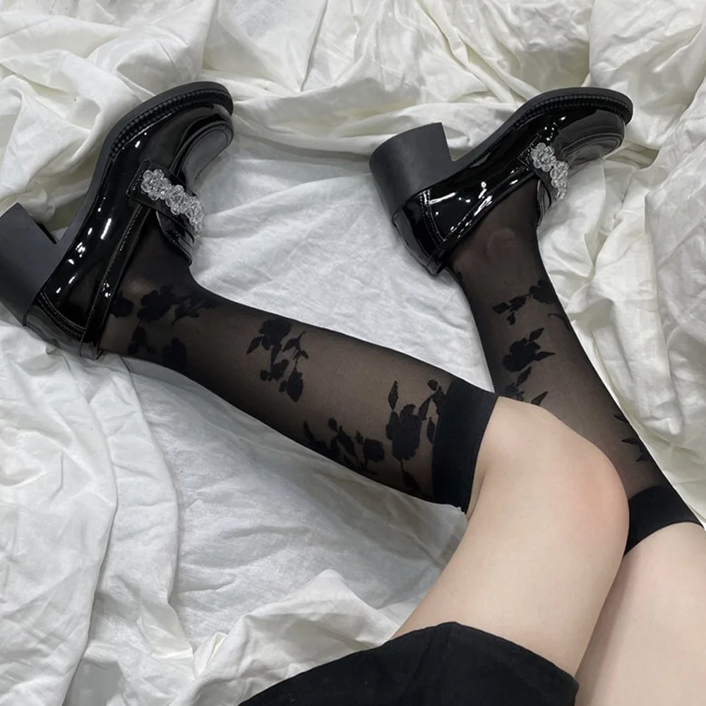 Japanese Diablo Girl Jk Sweet New Lace Socks Core-spun Yarn Socks Female Calf Socks Translucent