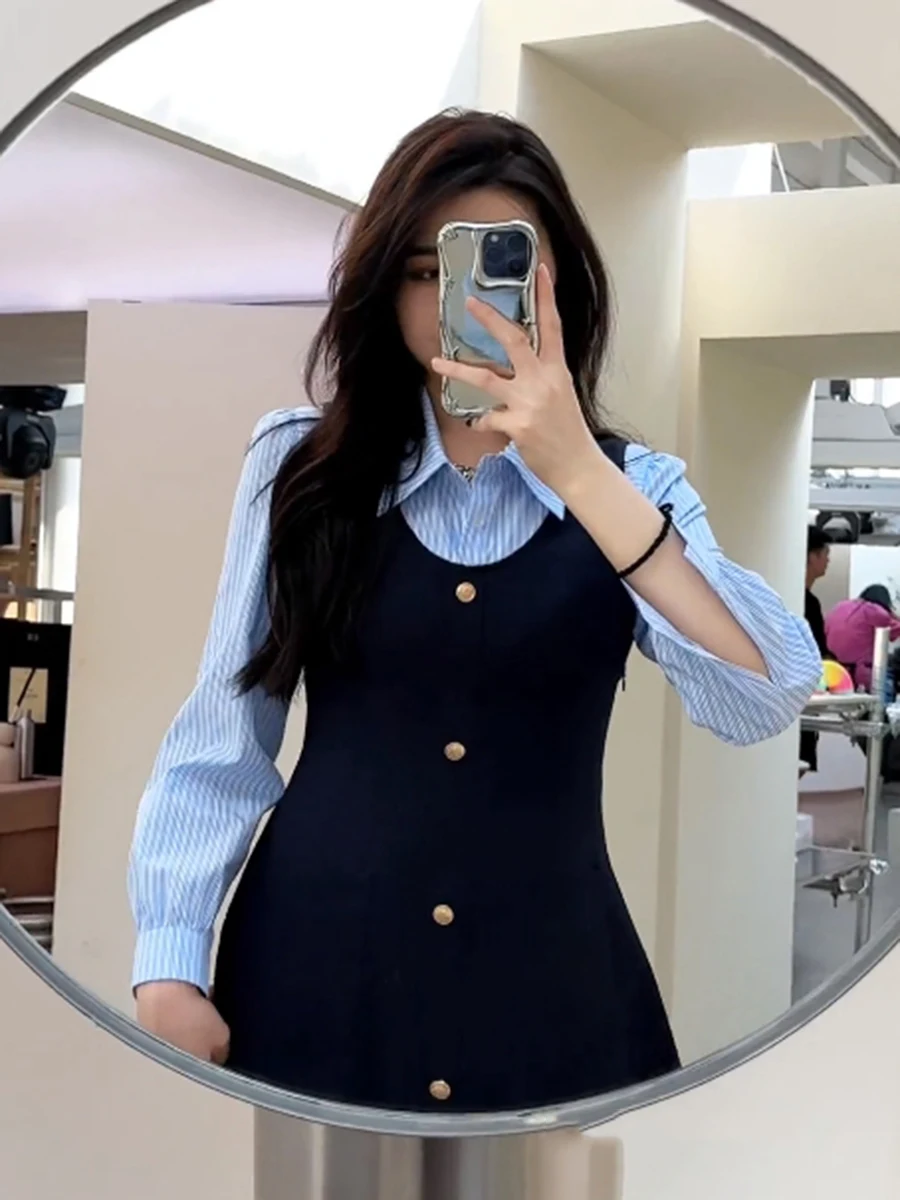 Женская одежда больших размеров модные лоскутные рубашки из двух предметов