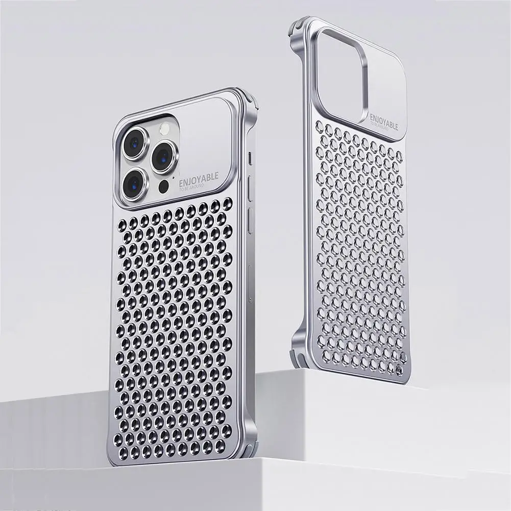 

Metal Hollow Heat Dissipation Phone Case Suitable For Apple 15 Promax Borderless Anti Drop Metal IPhone Case S9S6