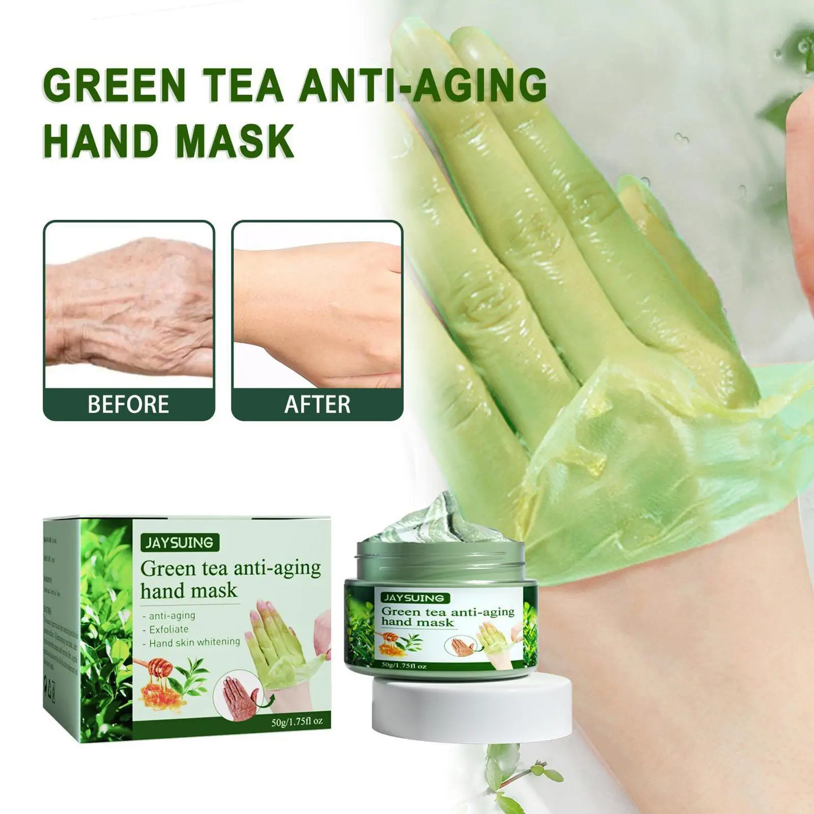 

50g Green Tea Hand Mask Anti-Wrinkle Moisturizing Whitening Repair Exfoliating Calluses Filming Nourish Hand Skin Care Cream