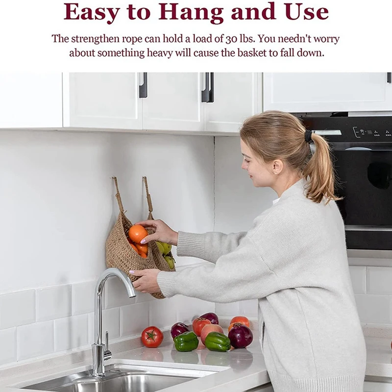 

Веревочная корзина для лука, подвесная корзина для кладовой, корзина для хранения картофеля, чеснока, лука, кладовой, настенные корзины в ст...