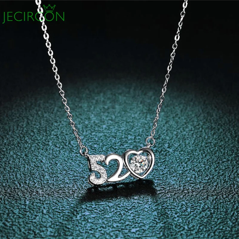 

JECIRCON 0.5 Carat D Color Moissanite Necklace for Women 925 Sterling Silver 520 Beating Heart Necklace Valentine's Day Gift