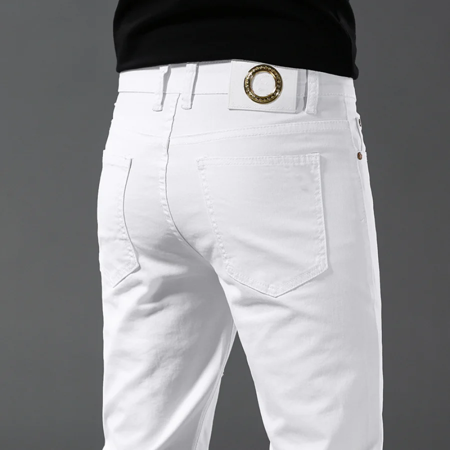 

Summer Spring Top 1V Brand Men's Jeans Trousers Cotton Straight Elastic Pants Jeans Denim Male