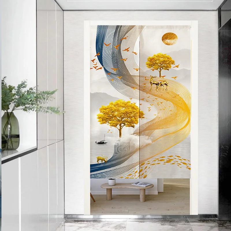 

European-styleDoor Curtain Printed Partition Kitchen Doorway Decorative Drapes Cafe Restaurant Entrance Noren Hanging Half-Curta