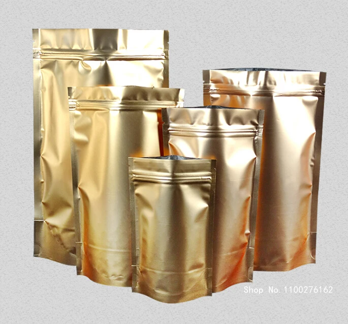 

100pcs Coffee Plating Aluminium Foil Zip Lock Bag - Mylar Foil Plastic Pouches Resealable Zipper Clip Grip Seal Gold Bag