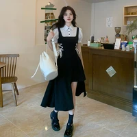 fake two piece dress womens summer korean 2022 new polo collar with a narrow waist sweet cool and spicy girls short sleeved