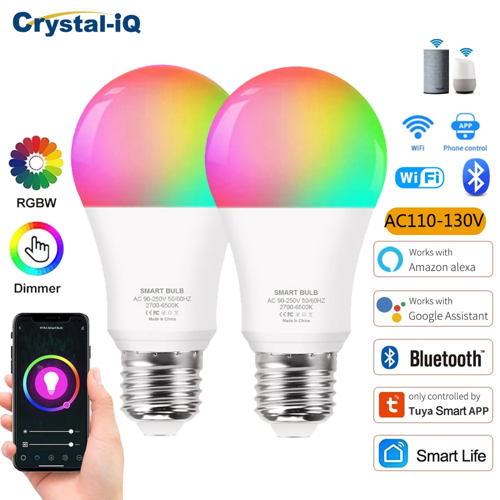 

Умная лампа Светодиодная Tuya с Wi-Fi/Bluetooth, E27, RGB, 110 В, A60