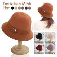 women vintage retro bucket hat solid color imitation mink cashmere fisherman hat knitted winter travel all match sun hat
