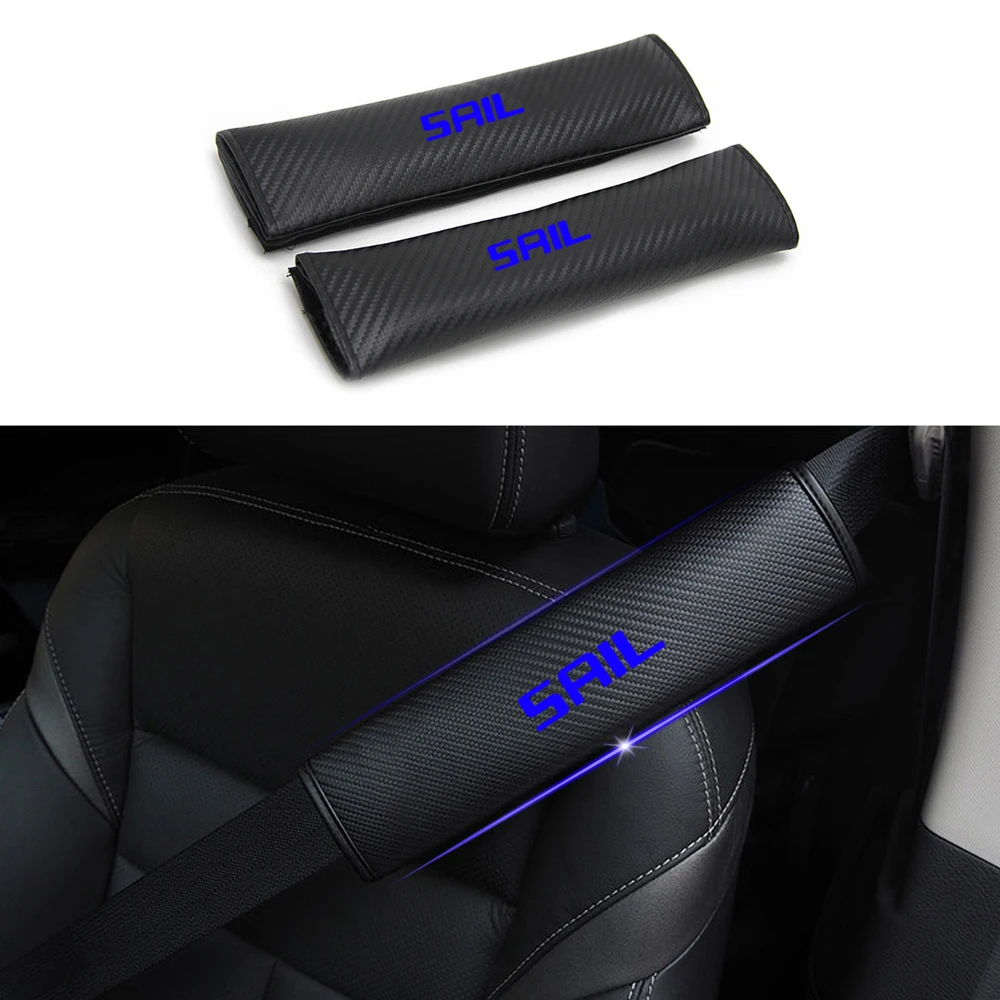 For Chevrolet SAIL Car Safety Seat Belt Harness Shoulder Adjuster Pad Cover Carbon Fiber Protection Cover Car Styling 2pcs