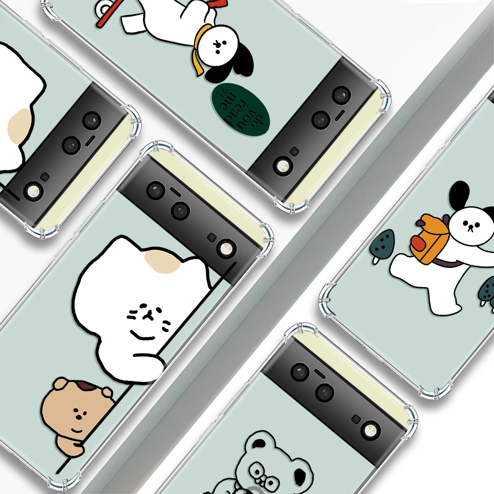 

Cute Cartoon Dog Bear Shockproof Soft Case for Google Pixel 7a 6a 7 6 Pro Clear TPU Phone Back Cover for Pixel 7Pro Cases Fundas