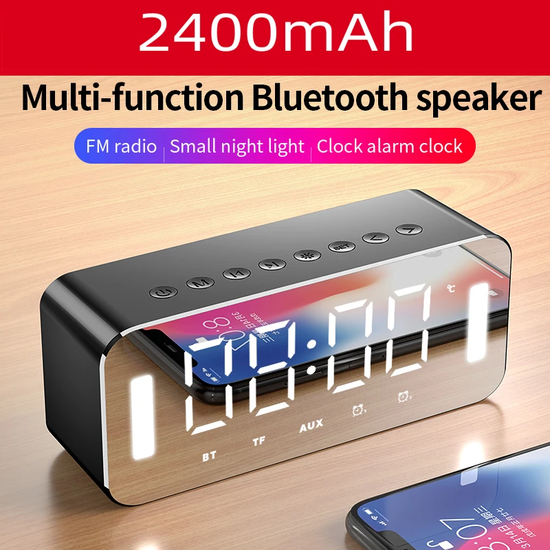 

Bluetooth Speaker FM Radio TF Card Player Sound Box With Display Large Volume Desktop Alarm Clock Speaker Boom For All Phone