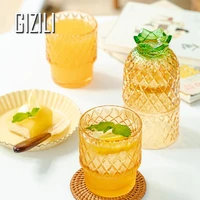 4 pineapple crystal glasses juice milk coffee mug tea cup amber transparent lead free drinkware wine glass water cups set gift