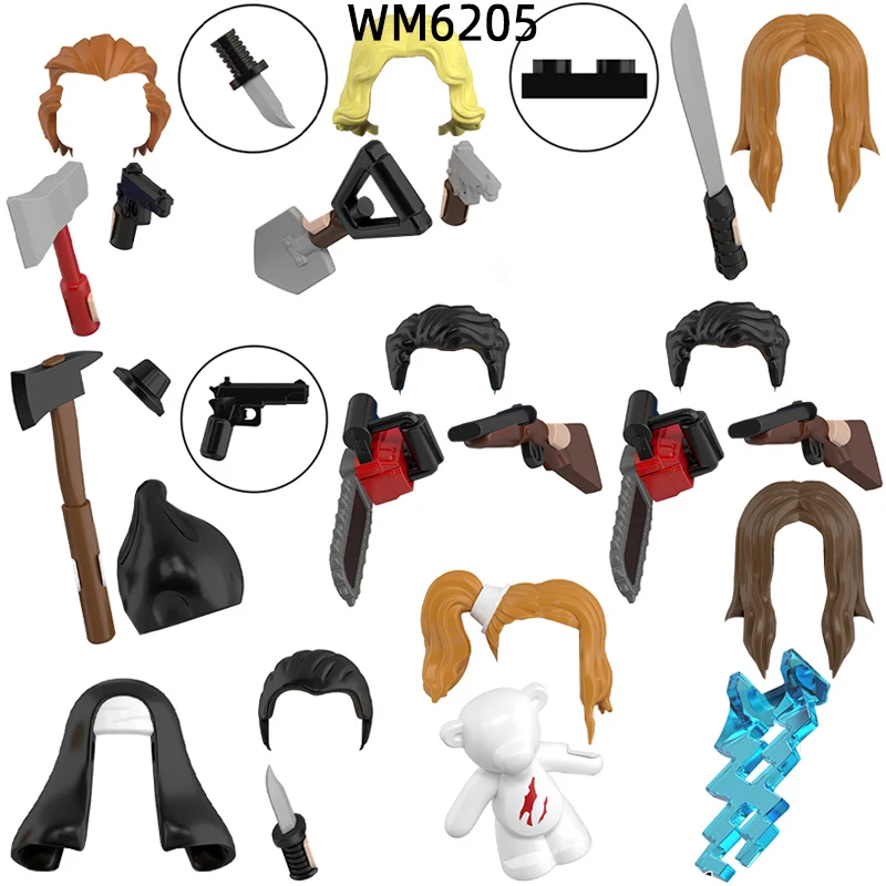 Фигурки Топор Лопата Нож Медведь Пила Оружие Брюки Детали Волос Модель Блоки MOC