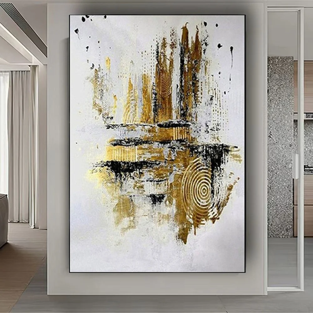 

100% Handmade Abstract Oil Painting Golden Wall Art Picture Simple Pretty Canvas Drawing For Living Room Home Decor Mural Gift
