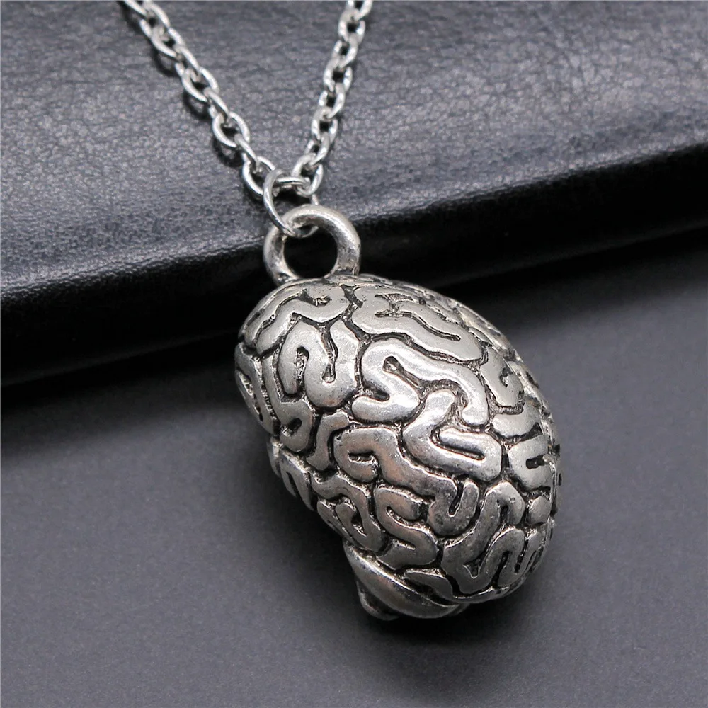 

Цепочка с кулоном в виде мозга для мужчин и женщин, винтажное ожерелье под античное серебро, длинная цепь, модные ювелирные аксессуары, 21 х37 ...