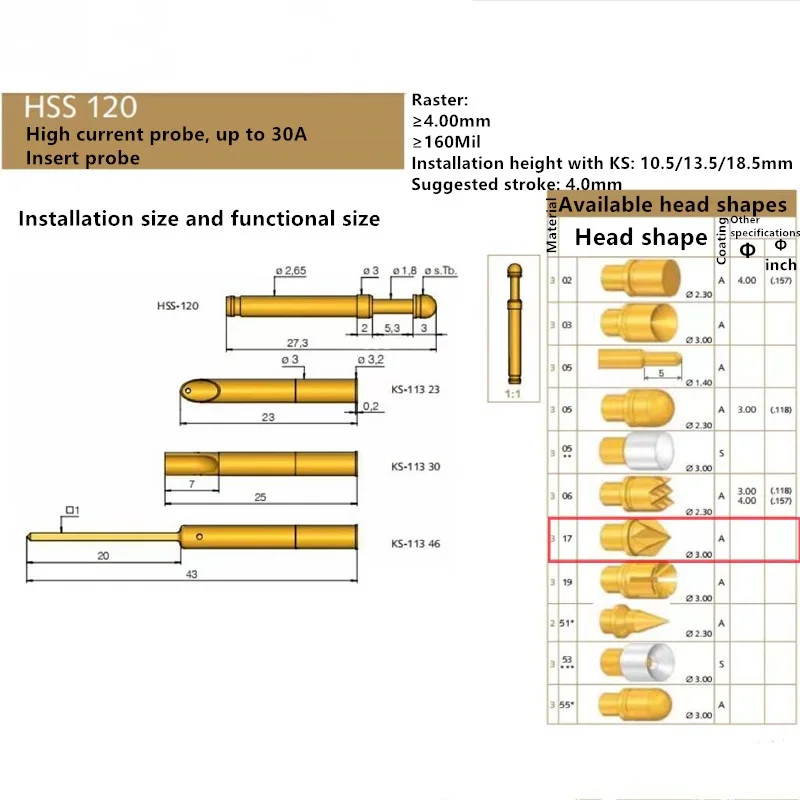 Высокоточный штырь из быстрорежущей стали 120317300 A3002 24A Игольчатая крышка