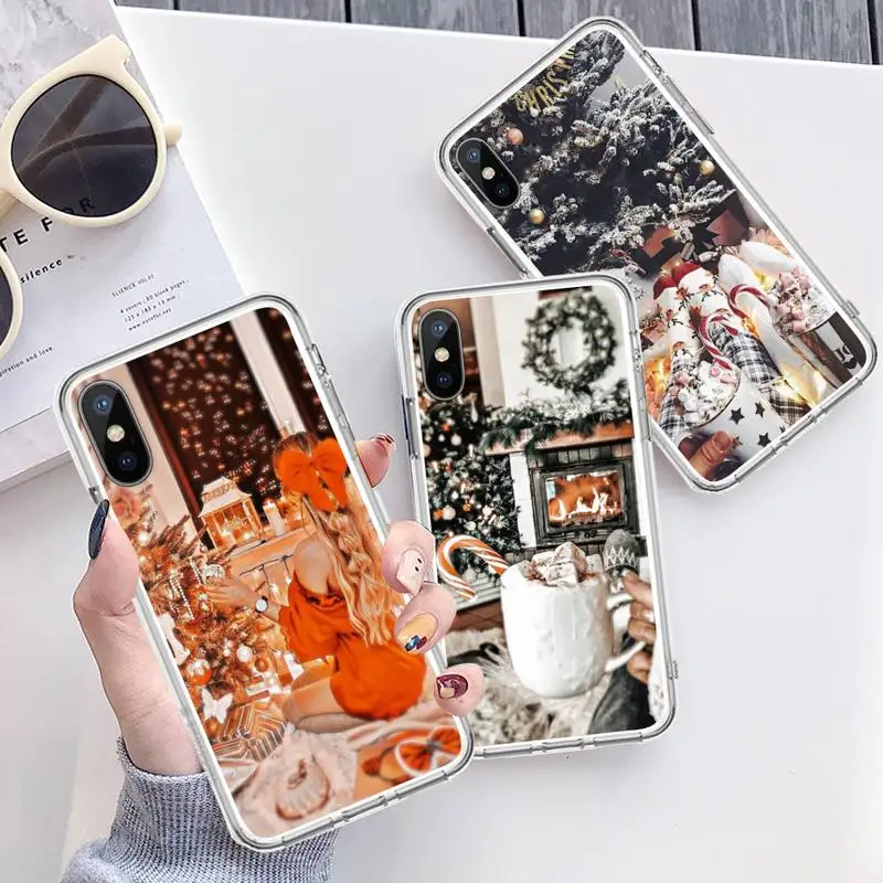 

Fashion girl Merry christmas Phone Case Transparent soft For iphone 12 11 13 7 8 6 s plus x xs xr pro max mini