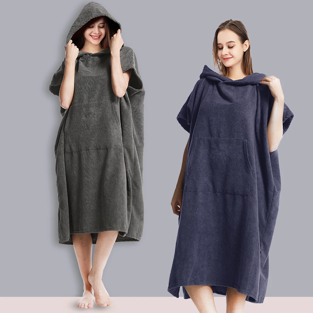 

Changing Robe Microfiber Short Sleeve Surf Poncho with Hood Quick Dry Bath Robe with Large Pocket Men Women Oversized Towelling
