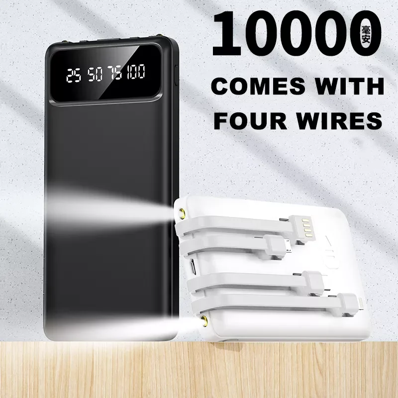 

NEW2023 10000mAH Power Bank with 4 Cables with Stand LED Powers Display Fast Charging Portable Powerbank No Can Carry Boarding