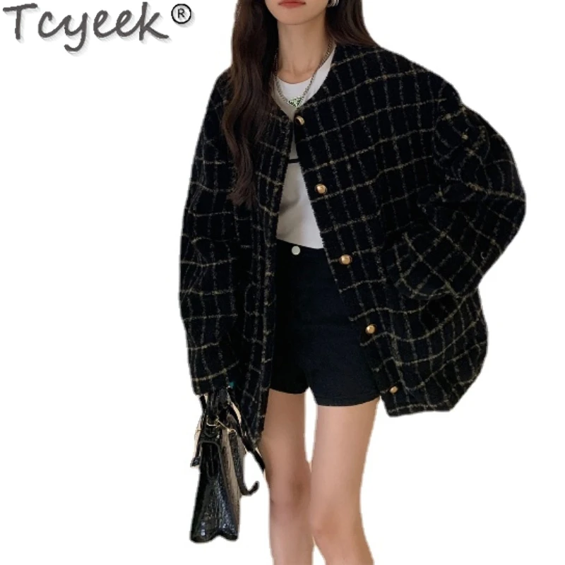 

Tcyeek Winter Coat Female Sheep Wool Fur Coat Women Clothes Plaid Warm Women's Coats 2022 Casaco Inverno Feminino Special Offer