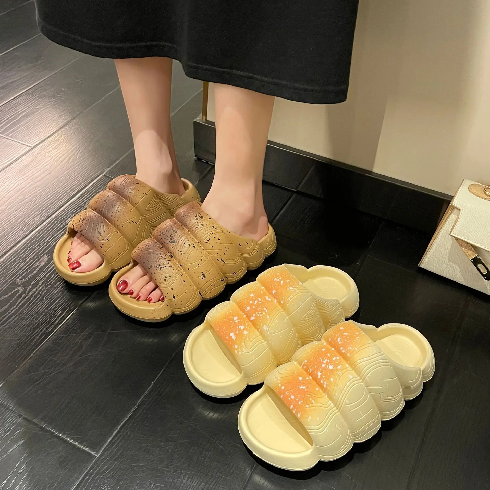 Bread Shoes House Slipper for Womens Spring Indoor Slippers Outdoor Non-slips Shoes Slides Summer Soft Soles Breathable Sandal