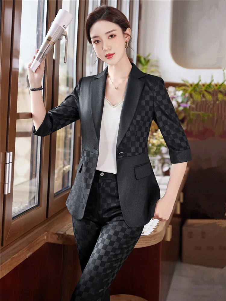 Summer Women Pants Sets 2023 New in Gray White Black Half Sleeve Blazer &Trousers Suit Chic Ladies Elegant Business 2 Piece Set