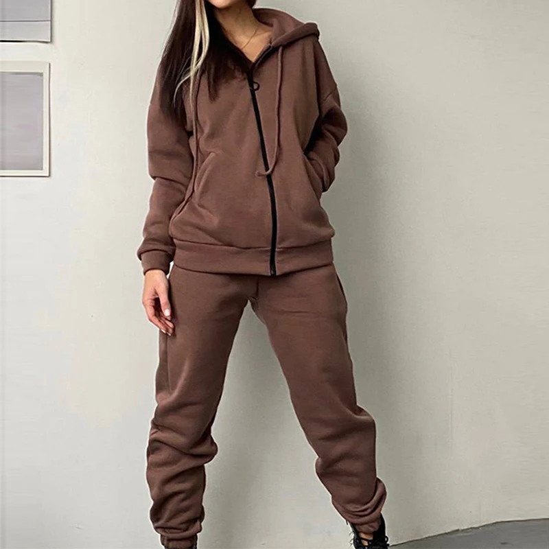 

Casual Tracksuit For Women Streetwear Two Piece Sets Autumn Fashion Zip-up Hoodie Sweatshirt And Pants Suits Ladies Solid Outfit