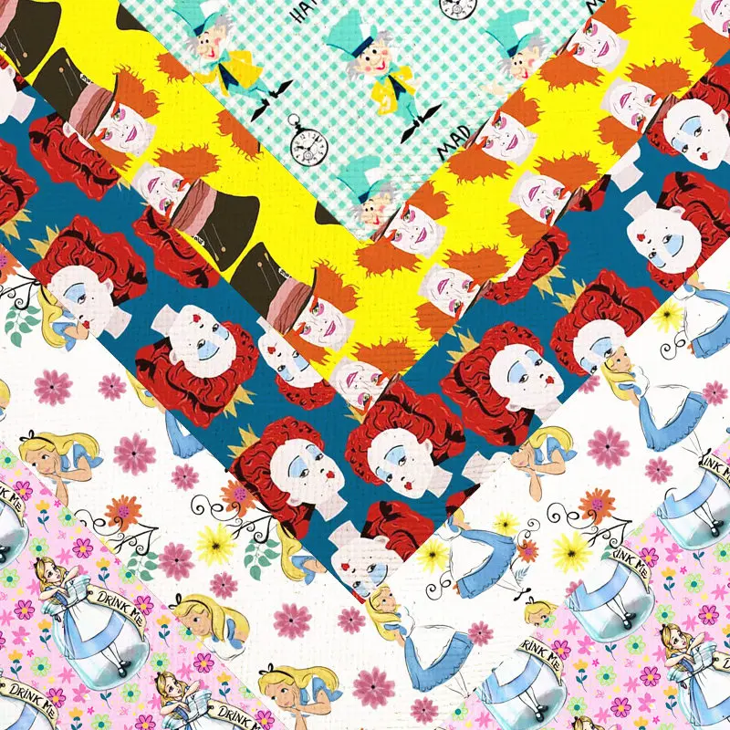 

20*134cm roll alice in the wonderland character cartoon print faux synthetic leather roll DIY bag and bow material 2531