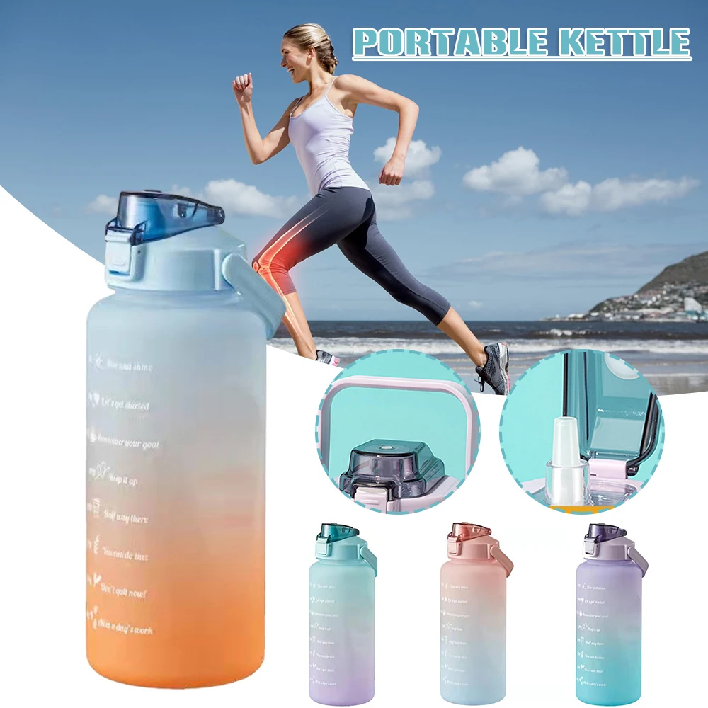

Portable Sports Water Bottle with Straw & Motivational Time Marking Reminder for Fitness Running Yoga with Handle Durable SEC88