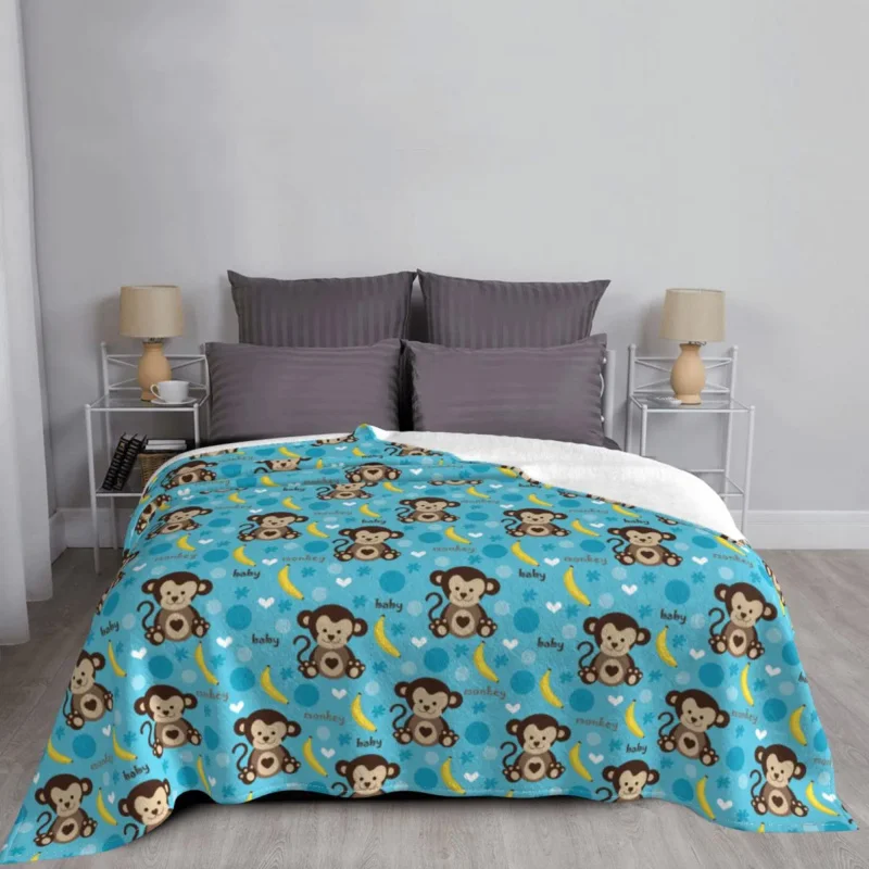 

Monkey Animal Blanket Fleece Decoration banana Portable Lightweight Throw Blankets for Home Travel Plush Thin Quilt