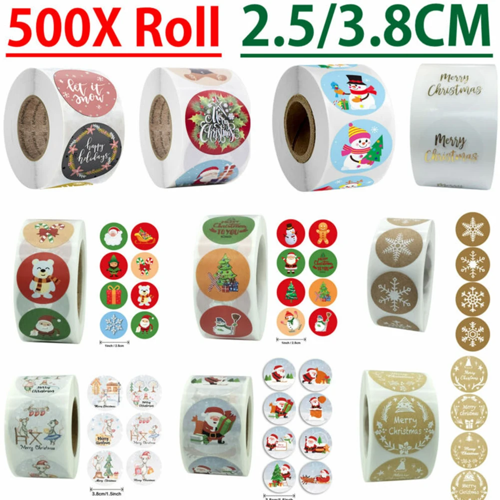 

1 Roll Merry Christmas Stickers Christmas Theme Handmade Round Packaging Labels Stickers For DIY Gift Envelope Stationery Decor