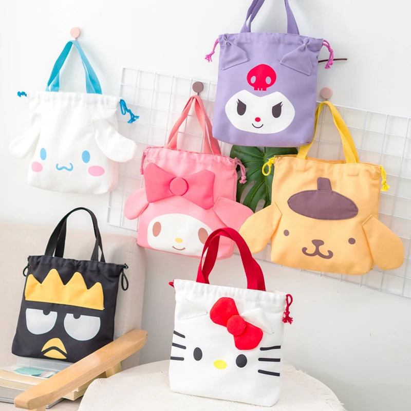 

Kawaii Sanrio сумка Холщовая Сумка Мультфильм мелодия Kuromi ручной Ланч-бокс сумка шнурок с Кулиской Рот модная сумка для хранения для женщин