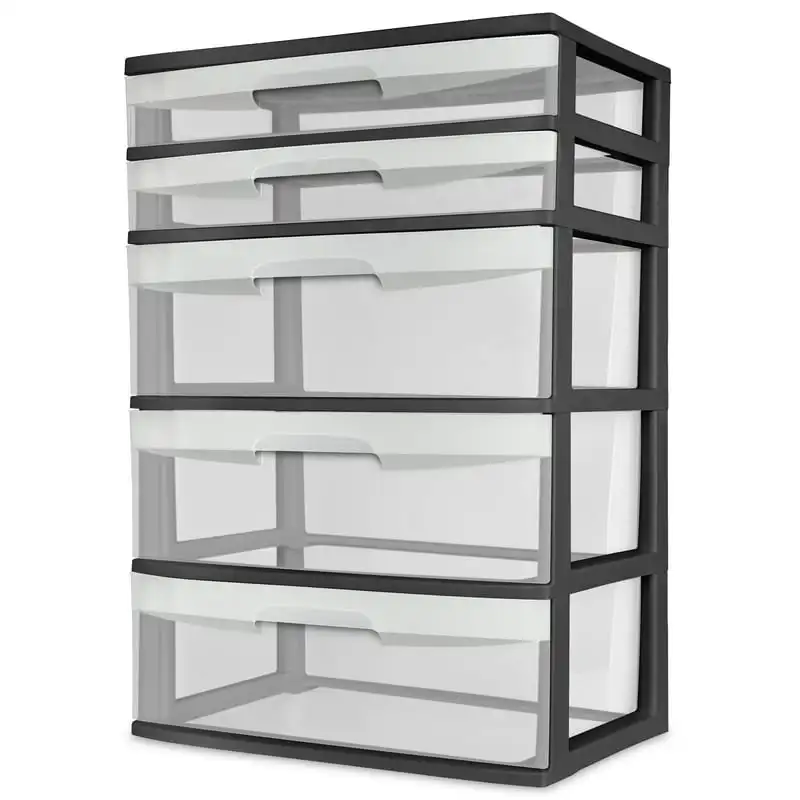 

Storage Cabinet Luxurious Black 5 Drawer Wide Tower Storage Cabinet