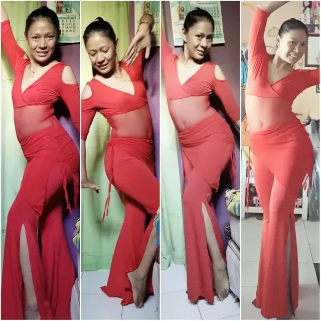 Костюм для танца живота с V-образным вырезом и рукавами-фонариками