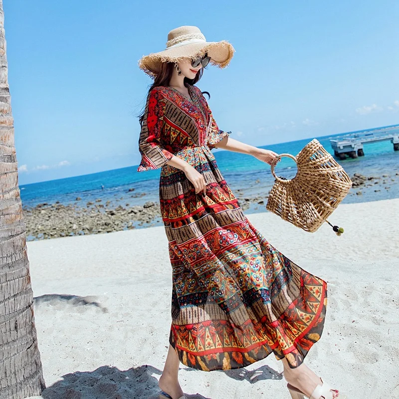 

Summer Dresses for Women 2022 New Ethnic Style Floral Dress Women Fashion Boho Beach Dress Casual Long Dress Vestidos Mujer Lq