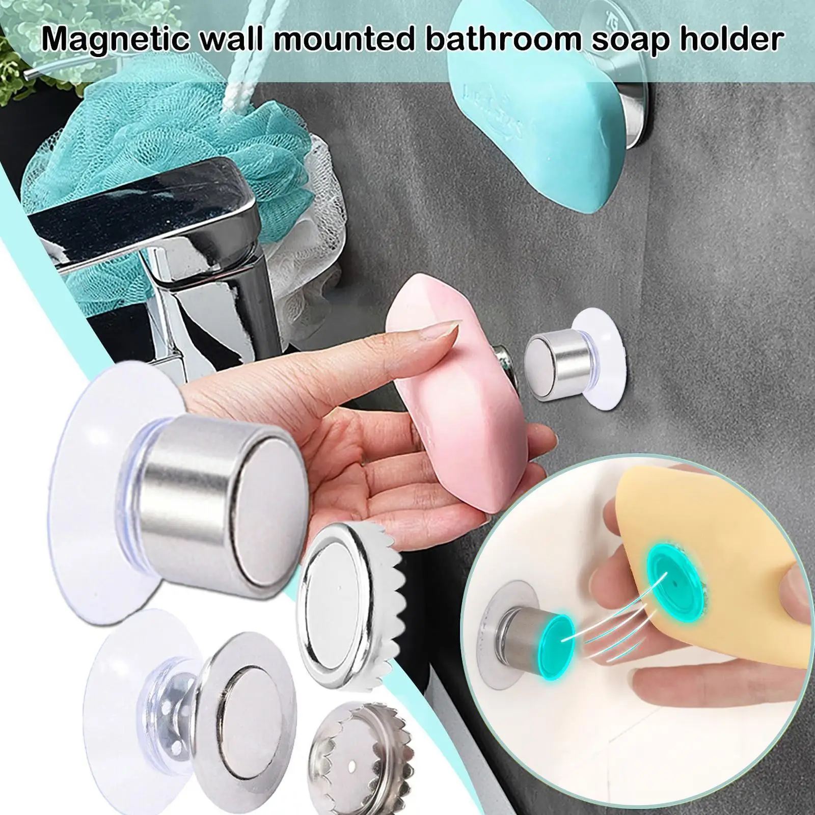 

Magnetic Soap Holders Bathroom Wall Hanging Soap Silver Holders Rack Soap Suction Holder Cup Magnetic Q2r1